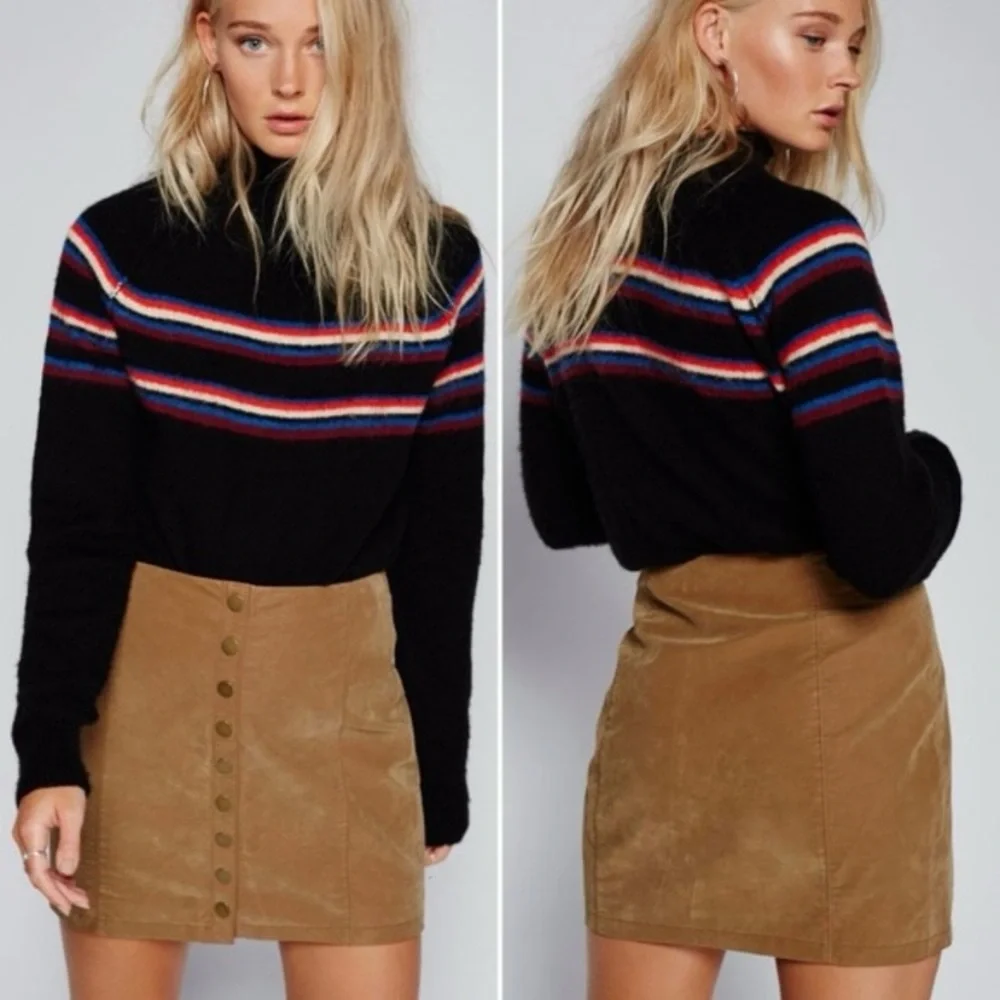 Free People Oh Snap Faux Leather Mini Skirt Size 8 Tan Snap Front